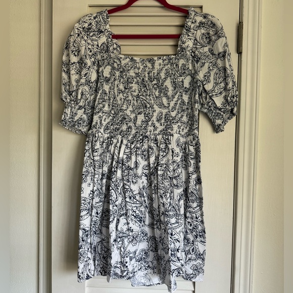 1. State Navy and White Ruched Smocked Dress - Picture 1 of 4